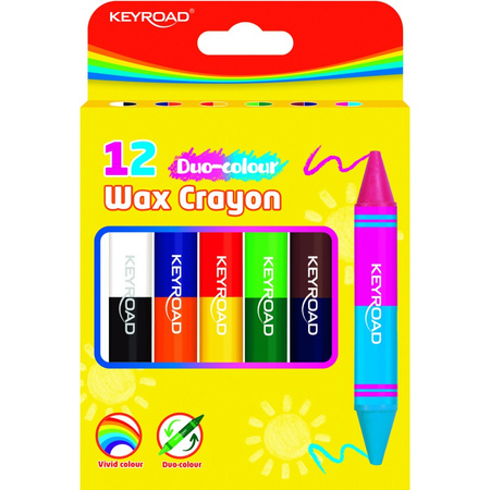 Kredki świecowe KEYROAD Duo-Colour, JUMBO, dwustronne, 6 szt./12 kol., pudełko, mix kolorów