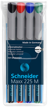 Zestaw foliopisów niepermanentnych SCHNEIDER Maxx 225 M, 4 szt., w etui, mix kolorów