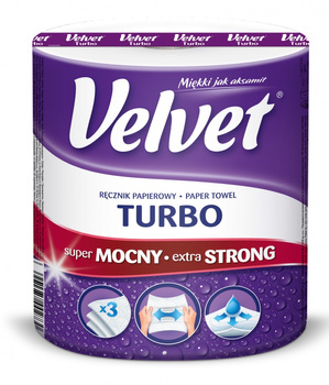 Ręcznik w roli celulozowy VELVET Turbo, 3-warstwowy, 340 listków, biały