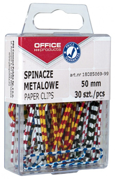 Spinacze metalowe OFFICE PRODUCTS Zebra, powlekane, 50mm, w pudełku, 30szt., mix kolorów